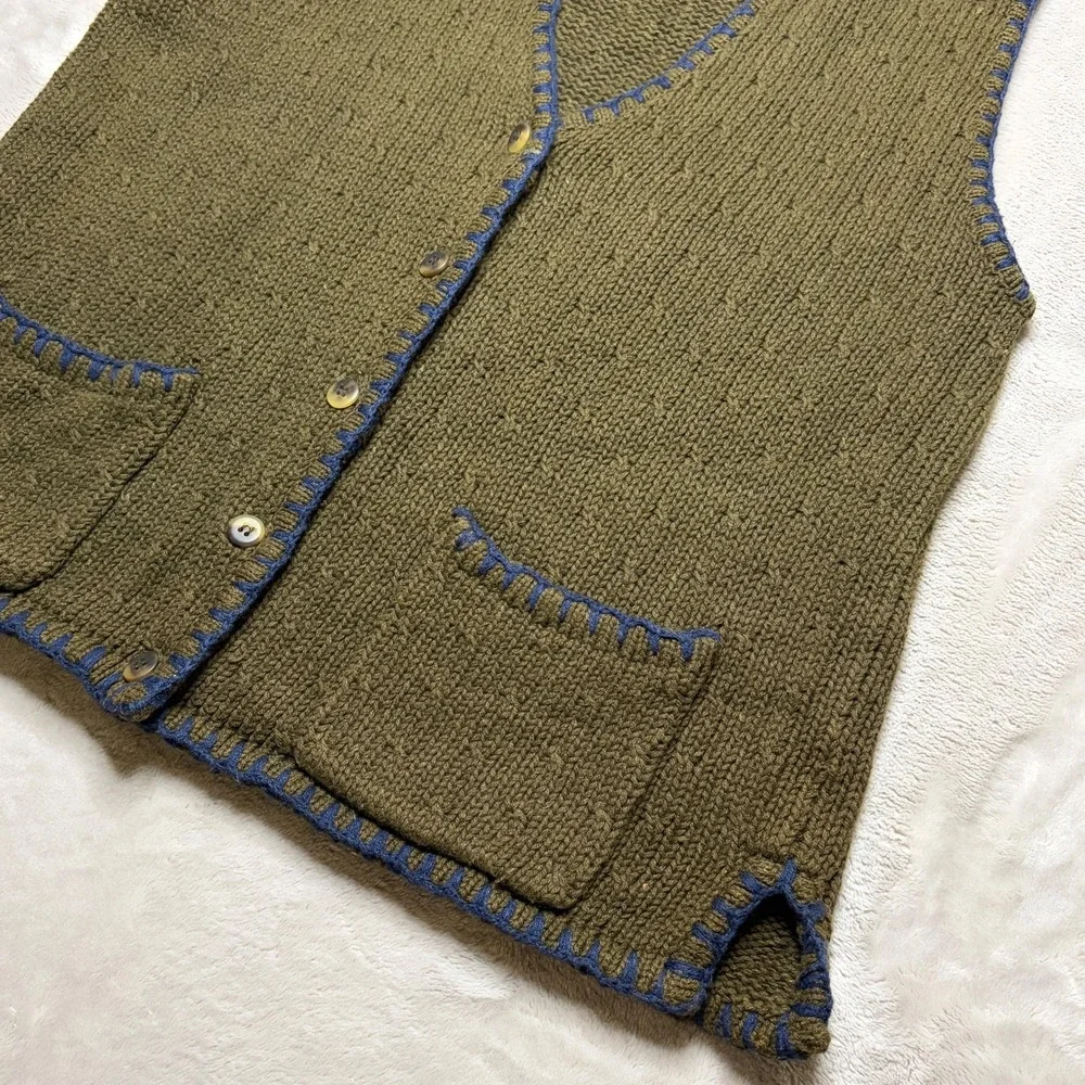 Vtg Portraits By Northern Isles Hand Embroidered Sweater Vest Womens S/M Green